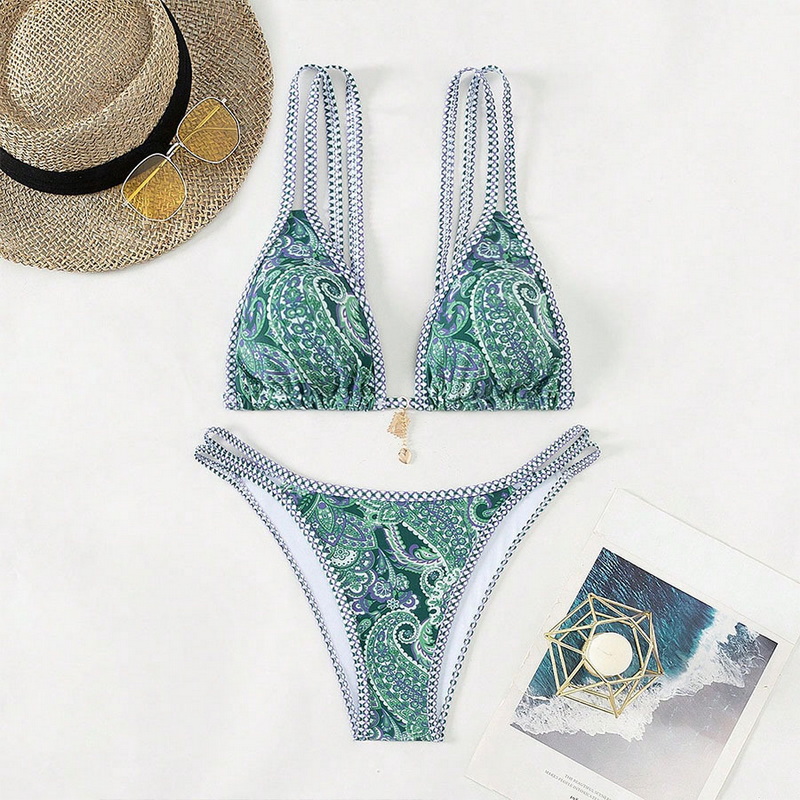 2025 New Bikini – Sexy Backless Printed Strappy Two-Piece Swimsuit