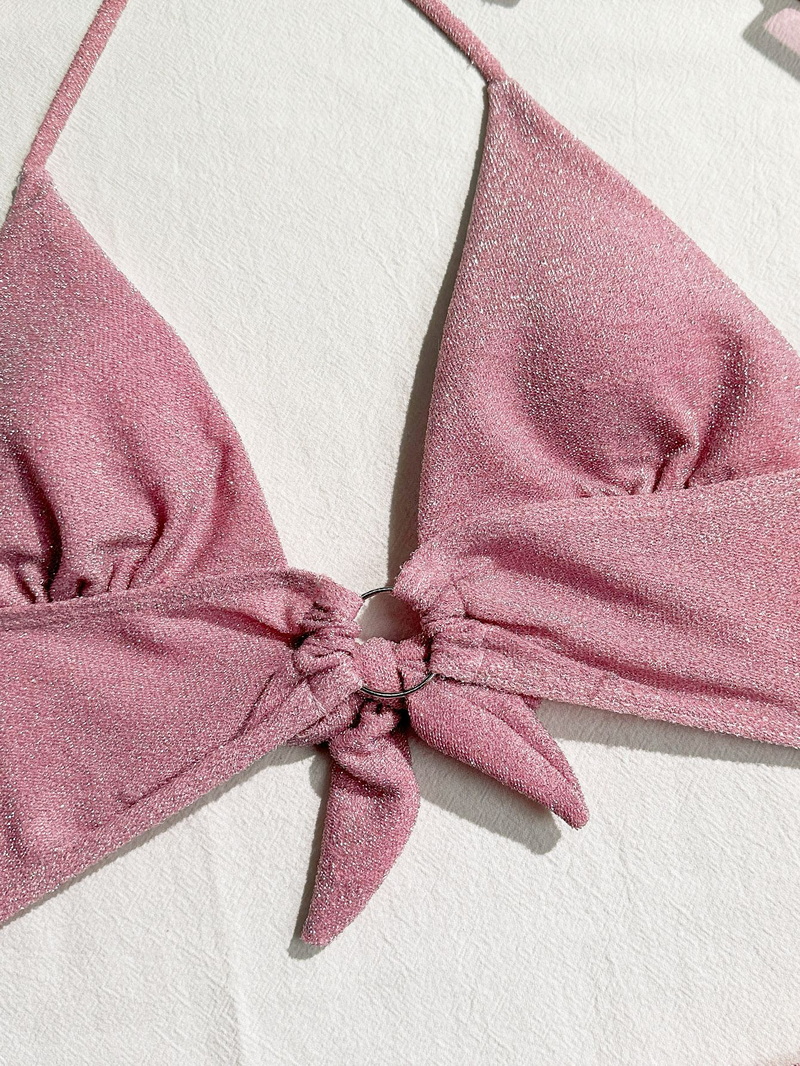 New Sexy Three-Piece Bikini Set - Solid Color Tie Beachwear for Vacation and Hot Springs