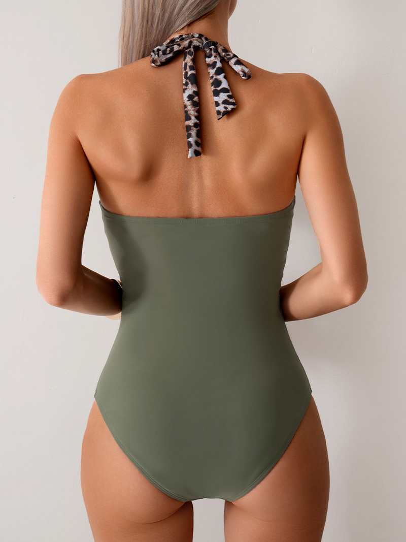 Sexy Deep V Halter One-Piece Swimsuit - Patchwork European Style Bikini_11