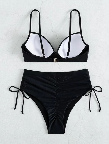Solid Color Tie Triangle Bikini - Underwire Bra Hot Seller Bikini_9