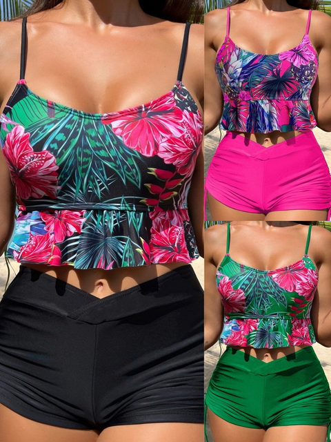 2025 New Two-Piece Swimsuit – High Waist Boyshort Printed Bikini Set