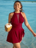 2025 Plus Size One-Piece Swimsuit - European Style Skirted Swimwear