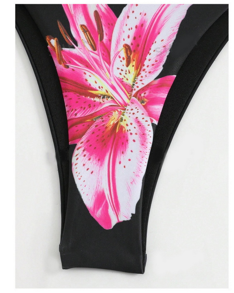 New European Style Bikini Cover-Up Set With Lily Print And Sexy Design