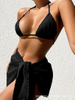 Custom In-Stock European Solid Bikini With Sexy Halter Mesh Three-Piece Set