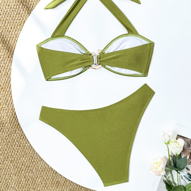 2025 New European Sexy Backless Halter Triangle Bikini In Solid Color Two-Piece Design