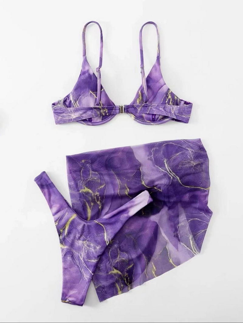 Marble Print Three-Piece Bikini Set - Sexy Women's Swimwear_21