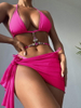 Solid Color Diamond Bikini Set - Three-Piece Mesh Women's Swimwear