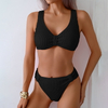 2025 Solid Ribbed Bikini Two-Piece Swimsuit European Style