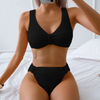 2025 Solid Ribbed Bikini Two-Piece Swimsuit European Style