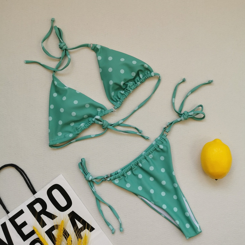 Ribbed Twist Front Bandeau Bikini With High Slit Swimsuit_28