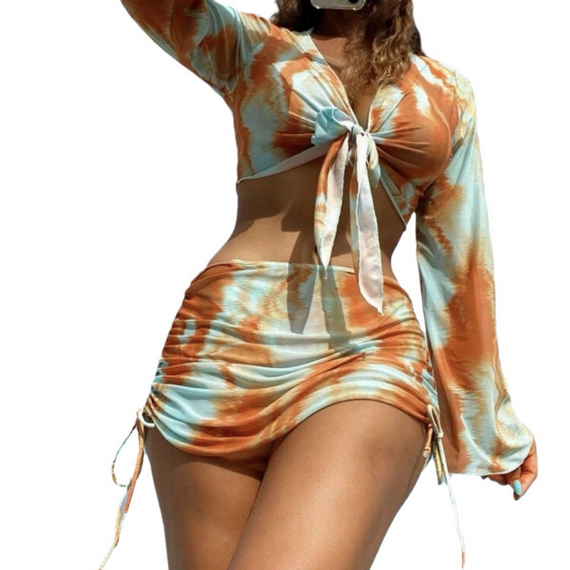 Sexy Tie-Dye Five-Piece Bikini Set - Includes Headscarf Women's Swimwear