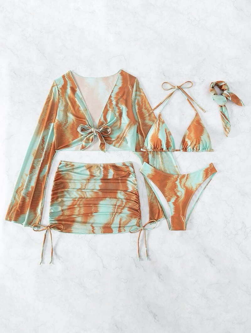 Sexy Three-Piece Long Sleeve Mesh Bikini Set - Sun Protection Beachwear_14