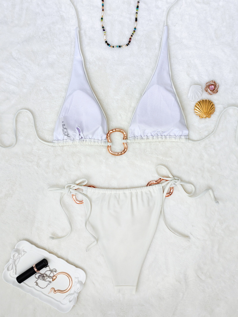 2025 New Solid Tie Bikini Set With Sexy European Style And Metal Accents