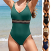 2025 One-Piece Swimsuit With Panel Straps And Ribbed Fabric In Solid Color European Style