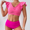 Western Style Ribbed Bandeau Bikini – High Cut Twist Front Sexy Swimwear