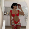 2025 New Metal Detail Two-Piece Bikini Set Solid Color Wide Strap Sexy Swimwear