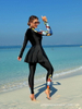 Custom European and American Women's Three-Piece Muslim Swimsuit Set with Front Zip Long Sleeve