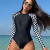 2025 New European and American One-Piece Bikini Long Sleeve Plaid Rash Guard Swimsuit