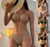 2025 New Sexy High Cut Halter Two-Piece Bikini Set with Textured Fabric