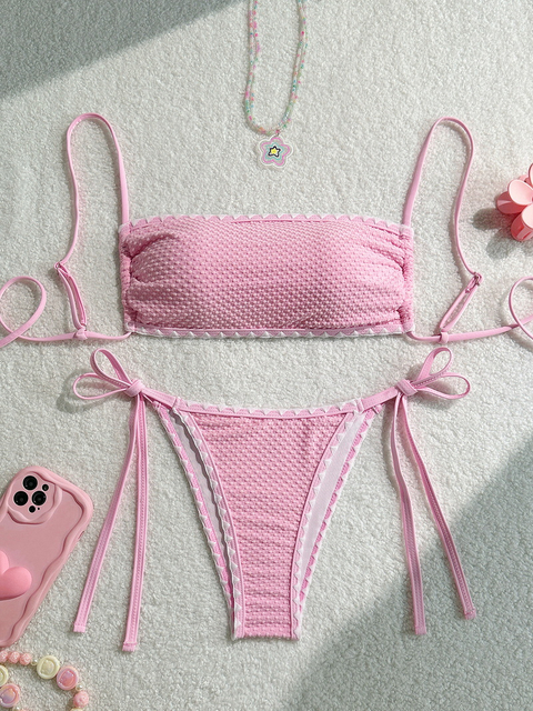 2025 Sexy Solid Color Bikini - Shell Edge Tie-Up Women's Swimwear