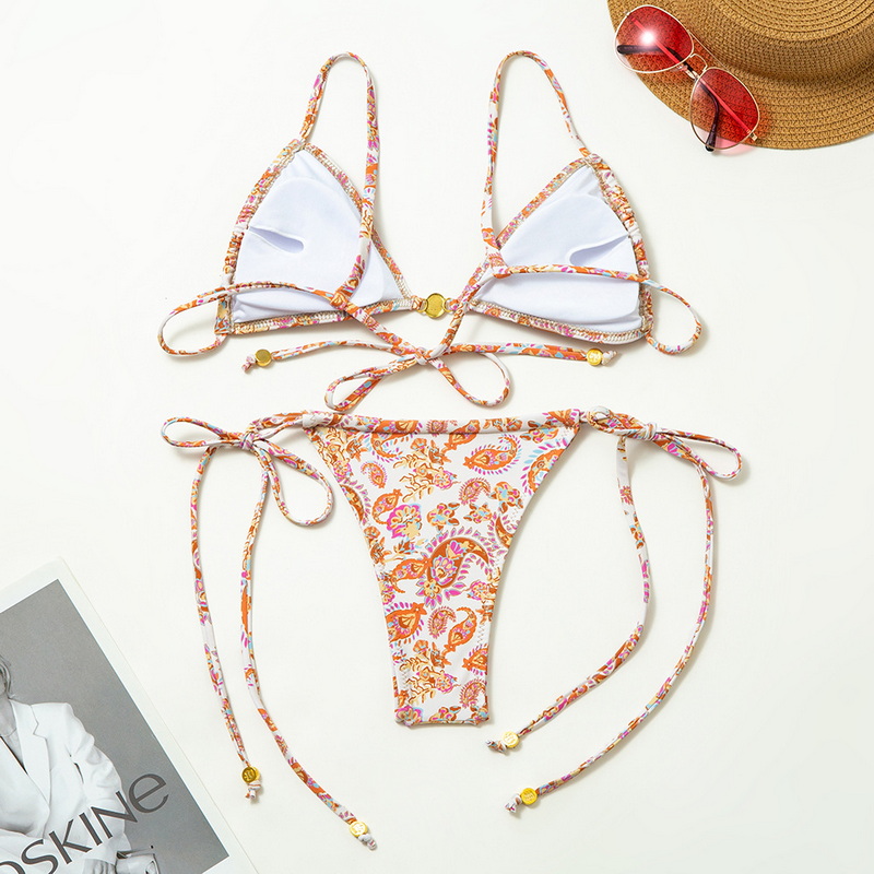 Fresh Floral Print Tie-Up Backless Bikini For Women European Style_10