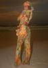 New Printed Stripe Tie-Dye Chiffon Beach Pants Set European Fashion