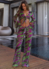 New Printed Stripe Tie-Dye Chiffon Beach Pants Set European Fashion