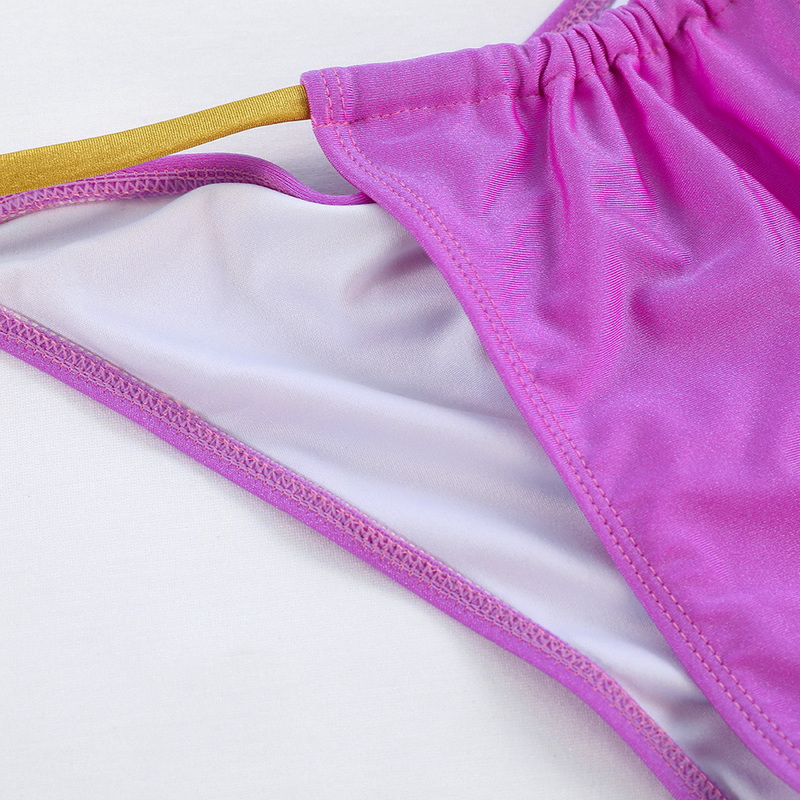 Glossy Nylon Colorblock Tie-Up Bikini Sexy Two-Piece Export Style_01