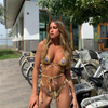 Three-Ring Tie Floral Lace Bikini Sexy Backless Two-Piece Swimsuit For Women