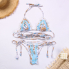 Lace Trim Spliced Strap Bikini Sexy Printed Two-Piece Swimsuit For Women European Style