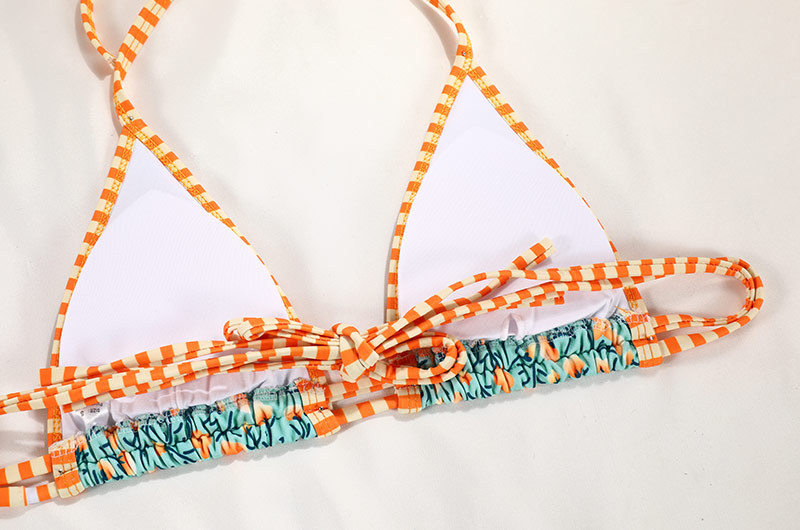 Colorblock Printed Tie Bikini Two-Piece Swimsuit Sexy European Export With New Colors_18