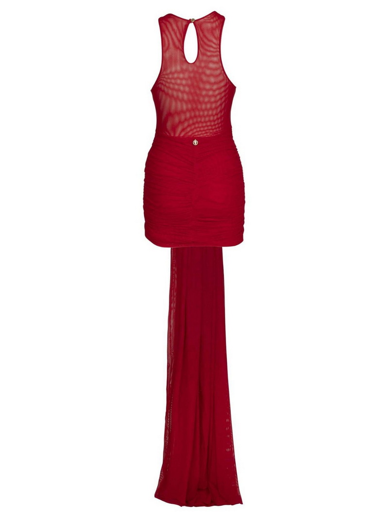 New Solid Color Halter Beach Dress Red Mesh Sexy Cover Up Dress