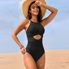 2025 New Solid Mesh Patchwork Twist Cross One-Piece Swimsuit Exclusive Swimwear