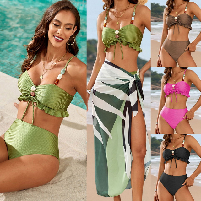 2025 New Beaded Tie Three-Piece Bikini Set Hot-Selling Bikini Swimwear