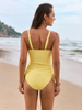 2025 New Solid Mesh Ruched One-Piece Swimsuit Hot-Selling Swimwear