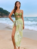 2025 New Glossy Solid Color Ruched Beaded One-Piece Swimsuit Set Hot-Selling