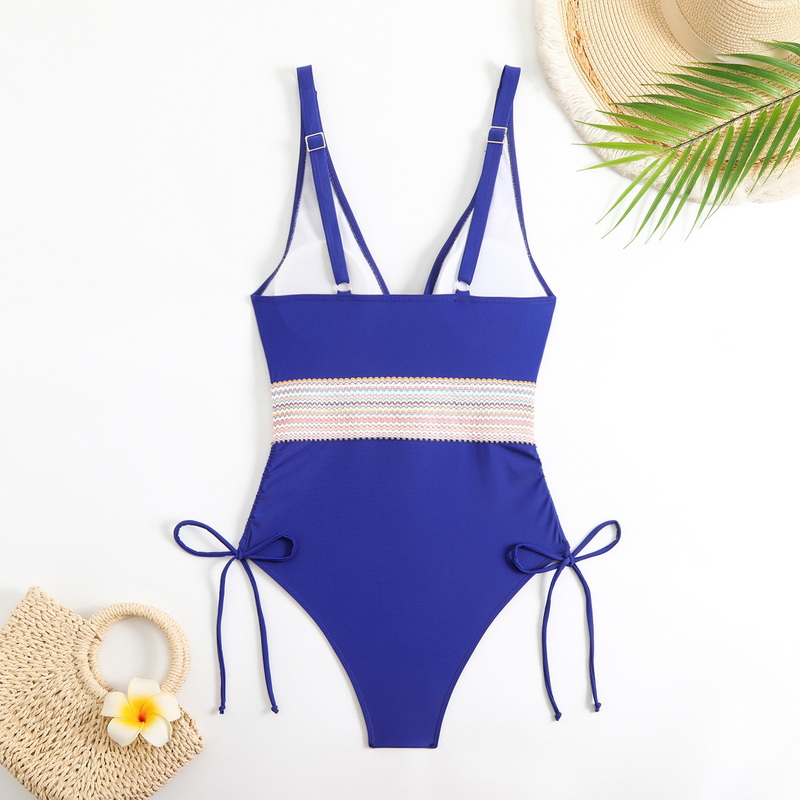 2025 New European Colorful Webbing One-Piece Plus Size Ruched Modest Triangle Swimsuit_24