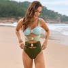 2025 New Solid Patchwork Metal Buckle One-Piece Swimsuit European Style