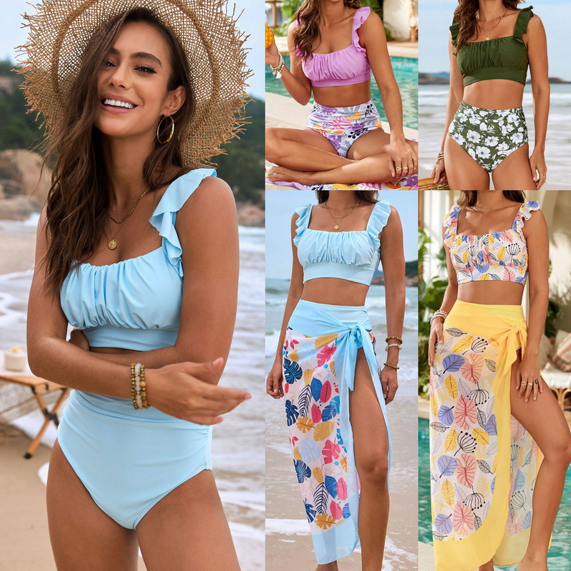 2025 New Ruffle Edge Three-Piece Bikini Swimsuit Set Women's Swimwear