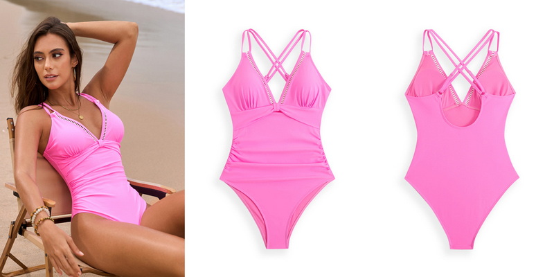 2025 New Solid Accessory One-Piece Swimsuit Hot-Selling Open-Back European Style_19