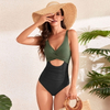 2025 New Solid Color Cross-Wrap Ruched High-Waist One-Piece Swimsuit BS Style