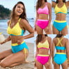 2025 New Solid Patchwork Crisscross Tie Bikini Set Women's Bikini Swimwear