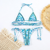 Sexy Floral Strap Spliced Bikini With Lace Trim For Women European Style