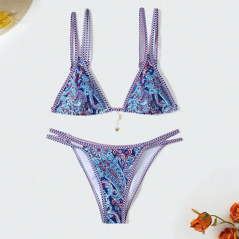 2025 New Bikini – Sexy Backless Printed Strappy Two-Piece Swimsuit