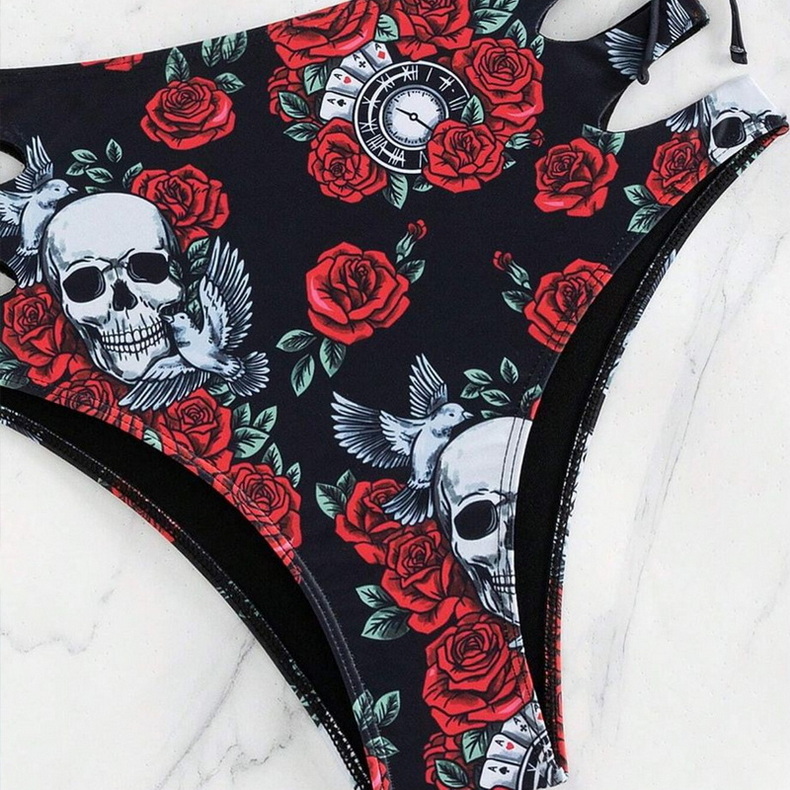 New Sexy Floral Skull Bikini Set - Tight-Fit Two-Piece Beach Swimsuit