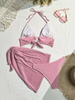New Sexy Three-Piece Bikini Set - Solid Color Tie Beachwear for Vacation and Hot Springs