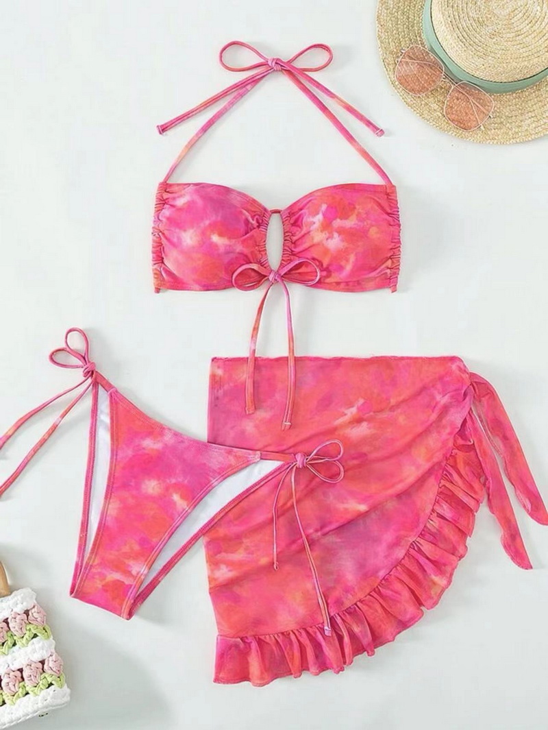 Sexy Three-Piece Halter Mesh Skirt Bikini Set - Includes Cover-Up Swimwear