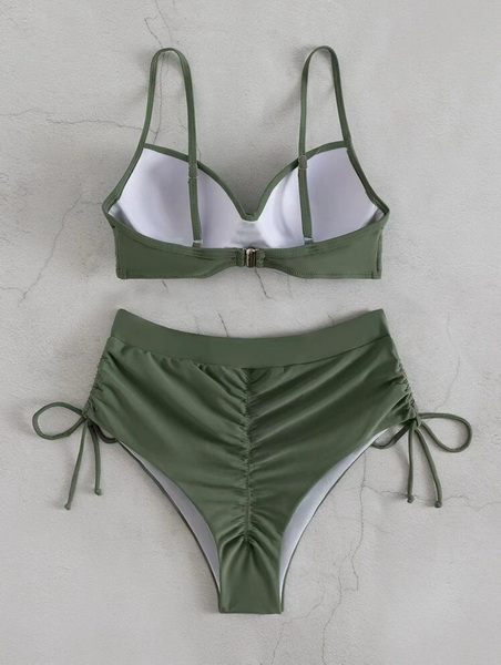 Solid Color Tie Triangle Bikini - Underwire Bra Hot Seller Bikini_1