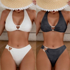 Sexy Halter Neck Bikini with Heart Cutout – 3-Piece Backless Swimsuit for Women