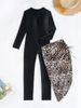 Custom Western Style Swimsuit – Long Sleeve Front Zip One-Piece with Leopard Print Cover-Up